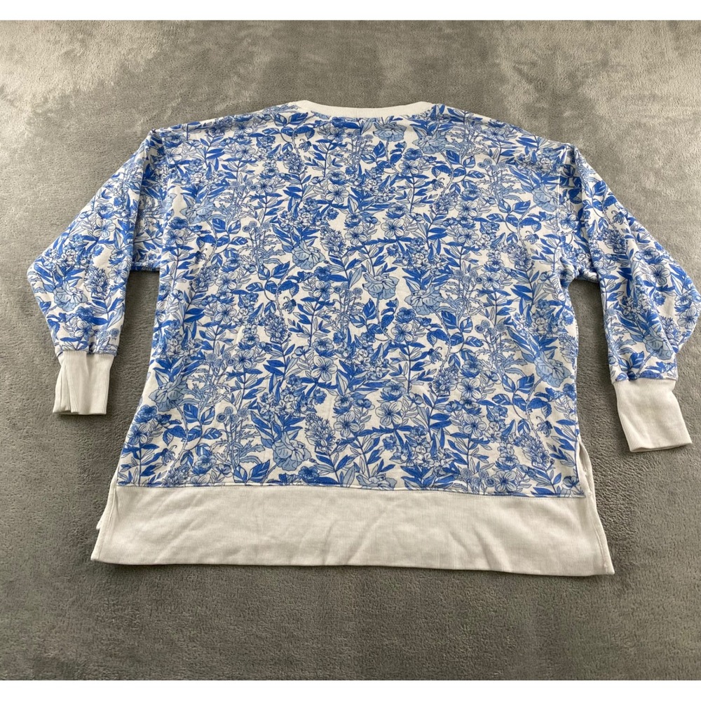 Crown & Ivy Womens Blue Floral Pullover Sweatshirt Fleece Lined Size M White - Picture 7 of 8